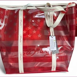 Ed Hardy Patriotic Red and Cream Tote